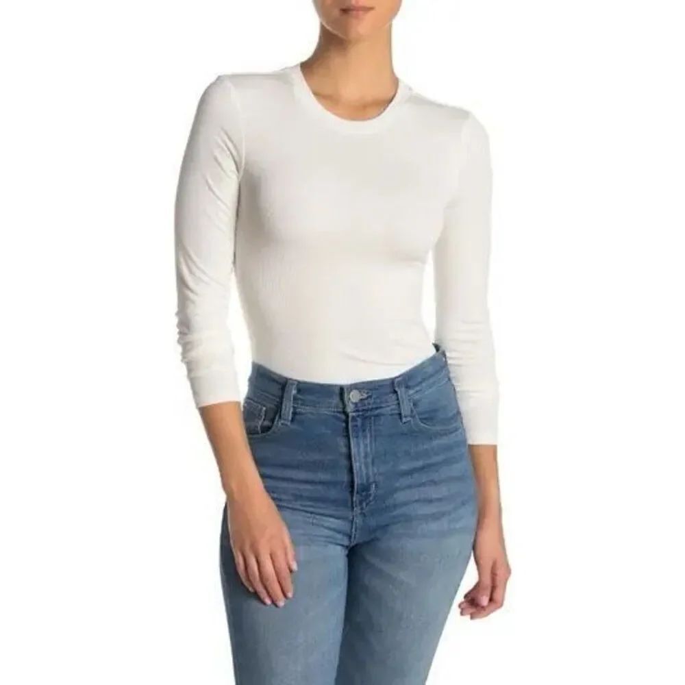 ✨ELODIE Women's Long Sleeve White Sz L Ribbed Bodysuit✨